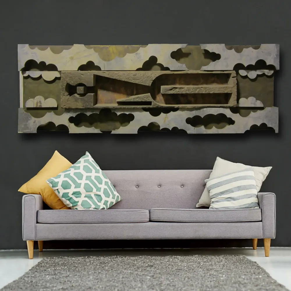 Artwork titled "El sueño" made with wood, copper, brass, galvanized sheet in the year 2000 by Juan Diego Miguel
