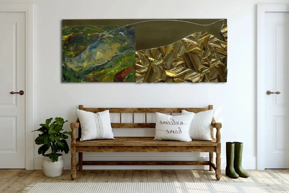 Artwork titled "Pescado" made with zinc, varnish, cement, frames, synthetic enamelled paint, mdf in the year 2011 by Juan Diego Miguel