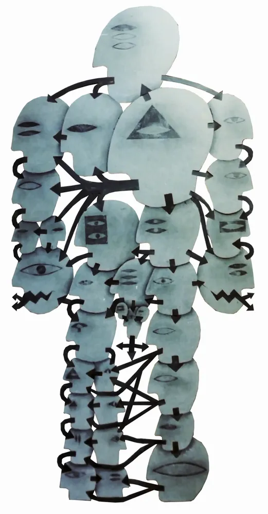 Artwork titled "Organigrama del comite central" made with plumbago, asbestos cement, slate stone in the year 1992 by Juan Diego Miguel