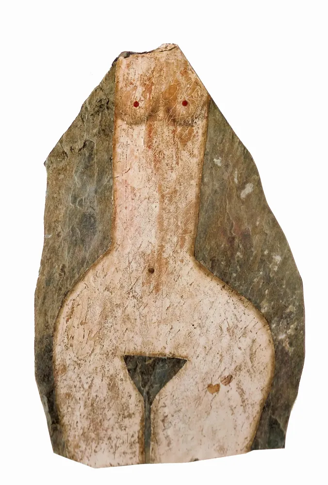 Artwork titled "Desnudo" made with oil painting, slate stone in the year 1986 by Juan Diego Miguel