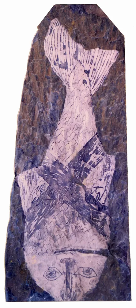 Artwork titled "Pez" made with oil painting, slate stone in the year 1985 by Juan Diego Miguel