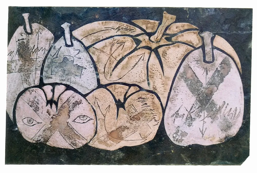 Artwork titled "ST" made with oil painting, slate stone in the year 1985 by Juan Diego Miguel