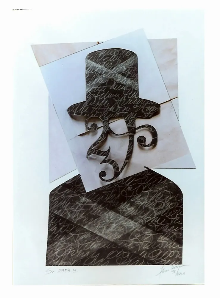 Artwork titled "Sr. 2953 Sombrero de copa" made with collage in the year 1992 by Juan Diego Miguel
