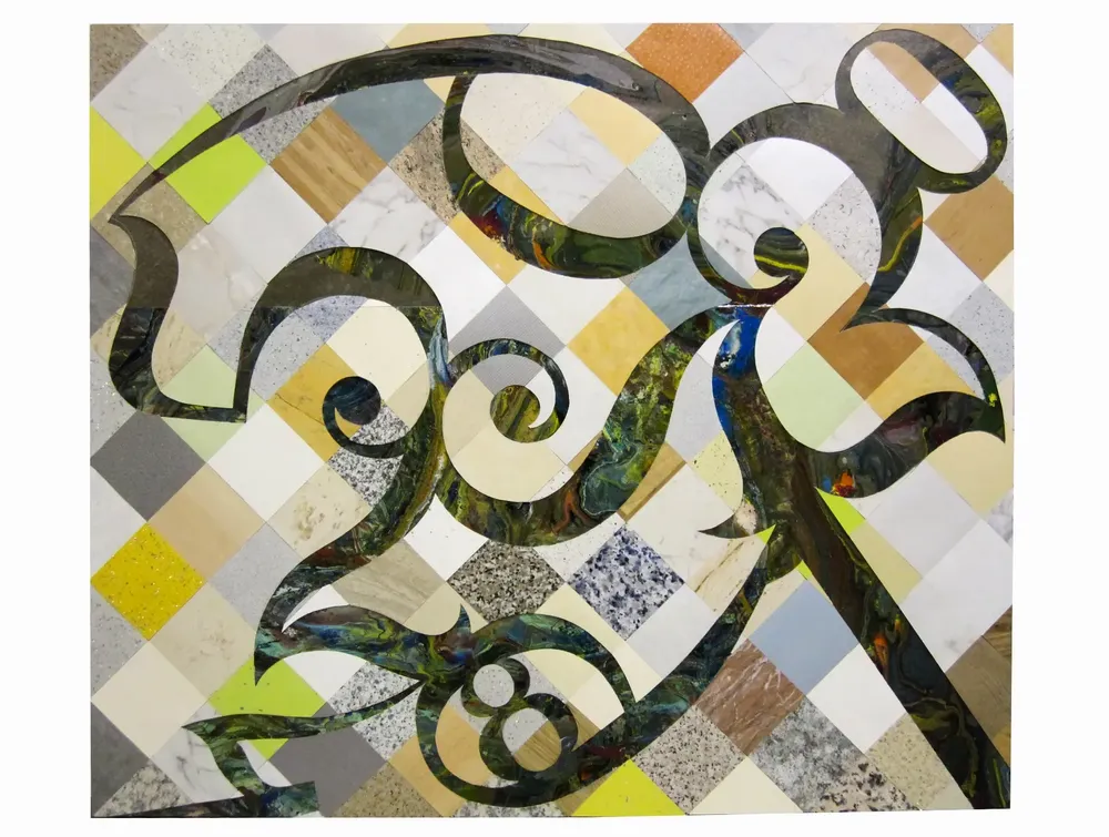 Artwork titled "Cabeza decena" made with laminate, synthetic enamelled paint, cement in the year 2012 by Juan Diego Miguel