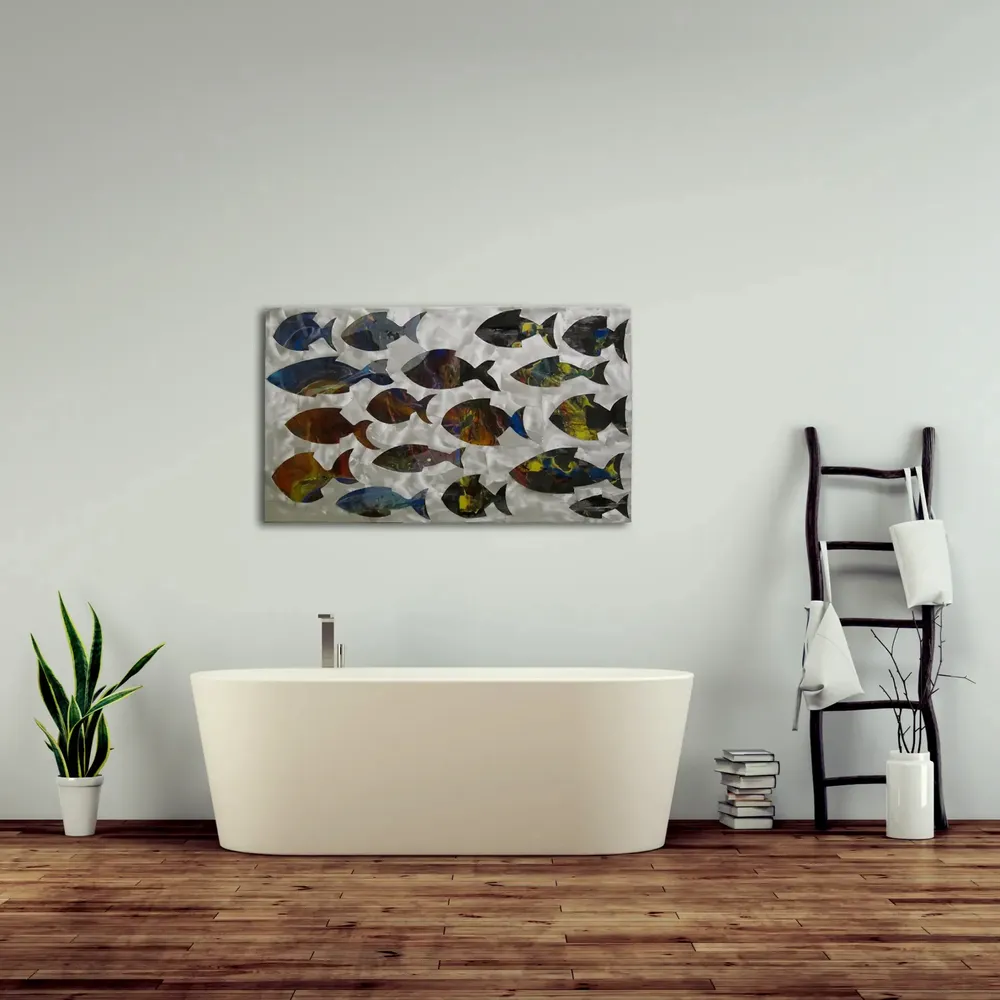 Artwork titled "Peces" made with aluminum, synthetic enamelled paint, laminate in the year 2012 by Juan Diego Miguel