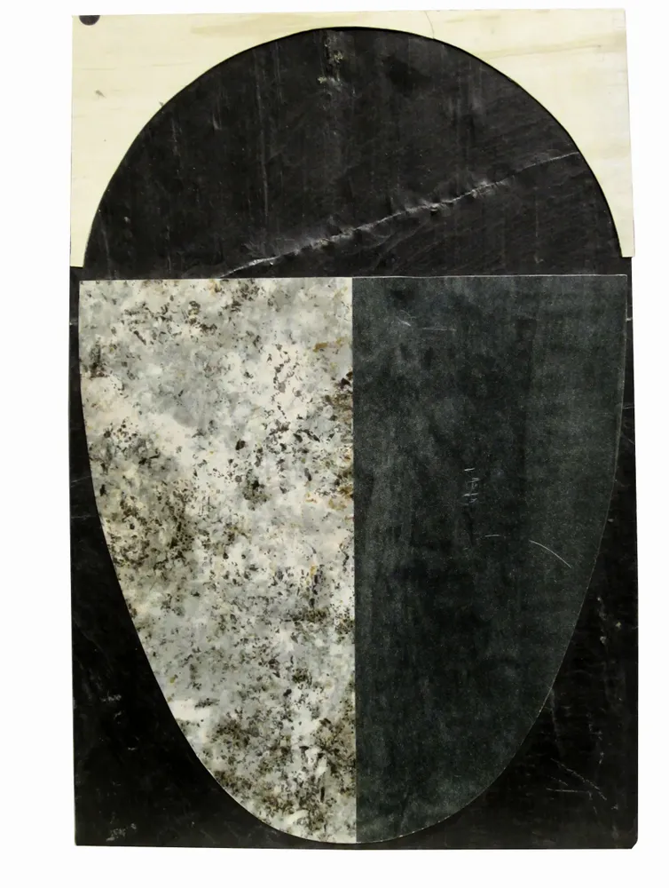 Artwork titled "Cabeza-12" made with slate stone, laminate in the year 2012 by Juan Diego Miguel