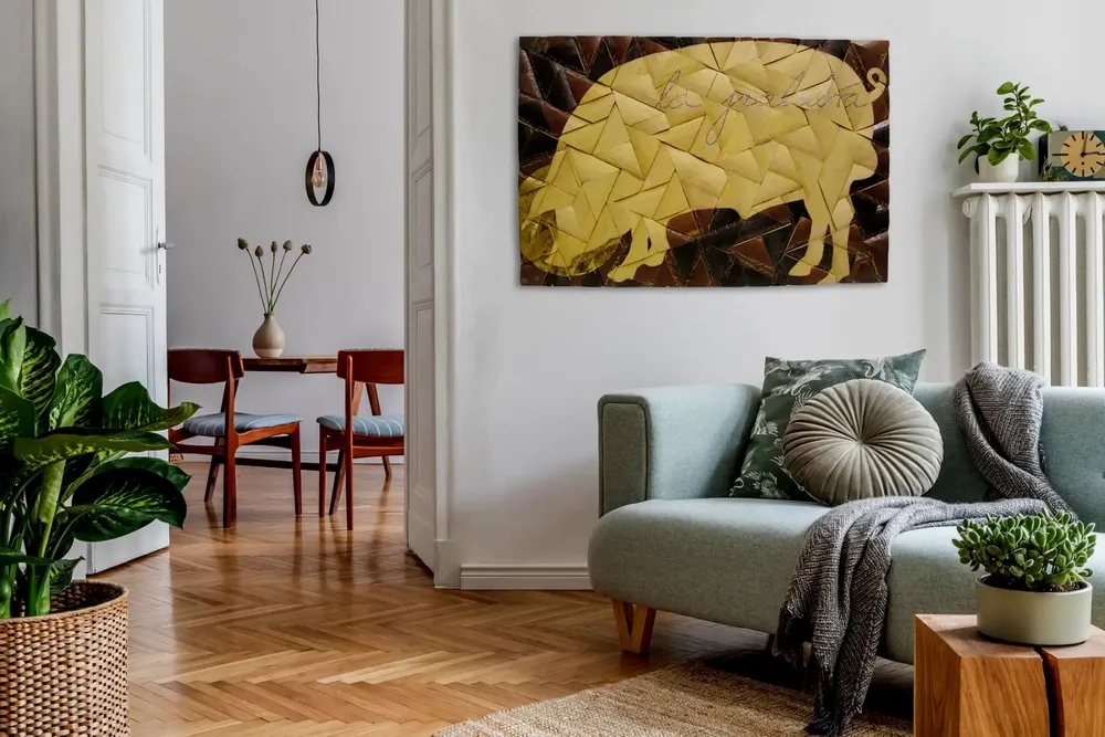 Artwork titled "La palabra" made with iron, gold leaf, frames in the year 2013 by Juan Diego Miguel