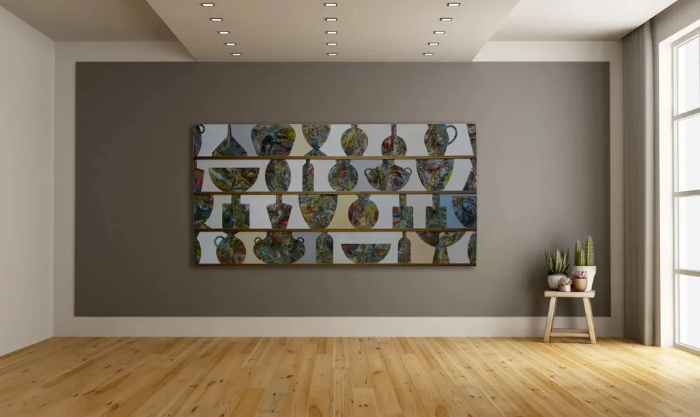 Artwork titled "Cacharreria" made with synthetic enamelled paint, lacquered wood, laminate in the year 2014 by Juan Diego Miguel
