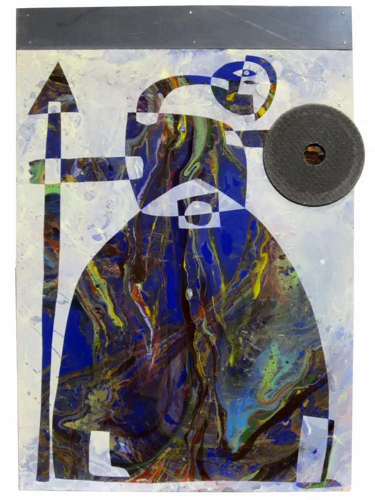 Artwork titled "Lancero" made with abrasive, plastic, synthetic enamelled paint, laminate in the year 2014 by Juan Diego Miguel