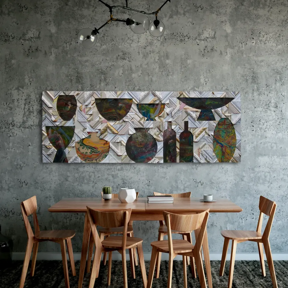 Artwork titled "Vasijas" made with synthetic enamelled paint, laminate, frames in the year 2015 by Juan Diego Miguel