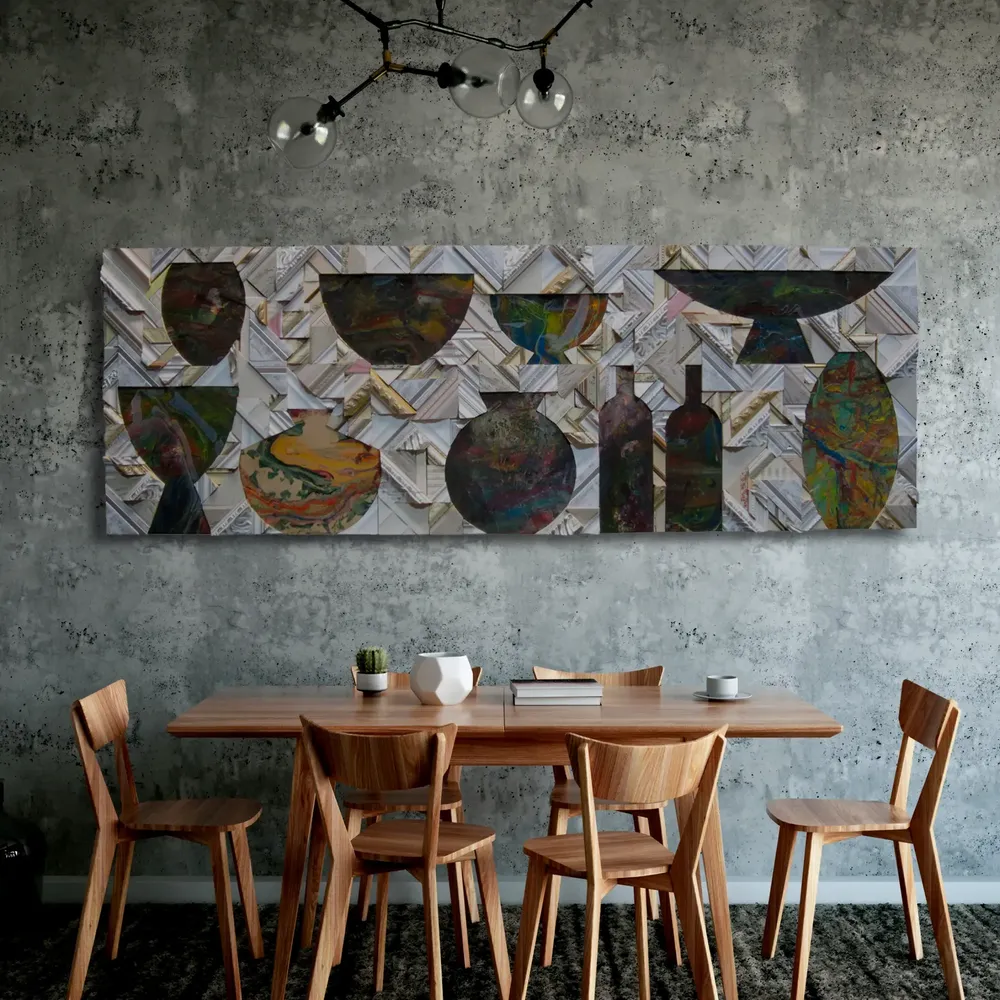 Artwork titled "Vasijas" made with synthetic enamelled paint, laminate, frames in the year 2015 by Juan Diego Miguel