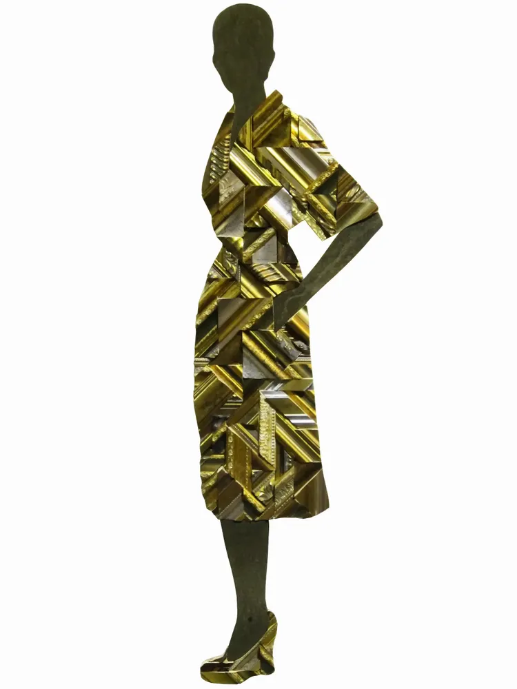 Artwork titled "Vestido dorado" made with concrete, frames in the year 2017 by Juan Diego Miguel