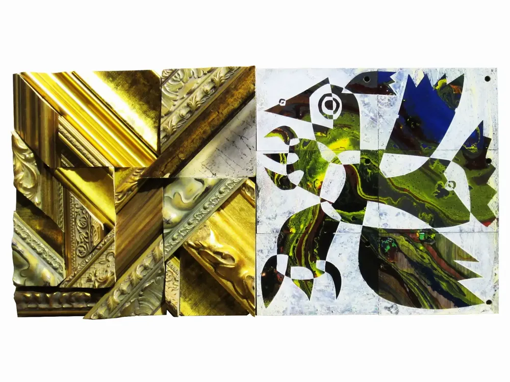 Artwork titled "Pajaro" made with synthetic enamelled paint, laminate, frames in the year 2017 by Juan Diego Miguel