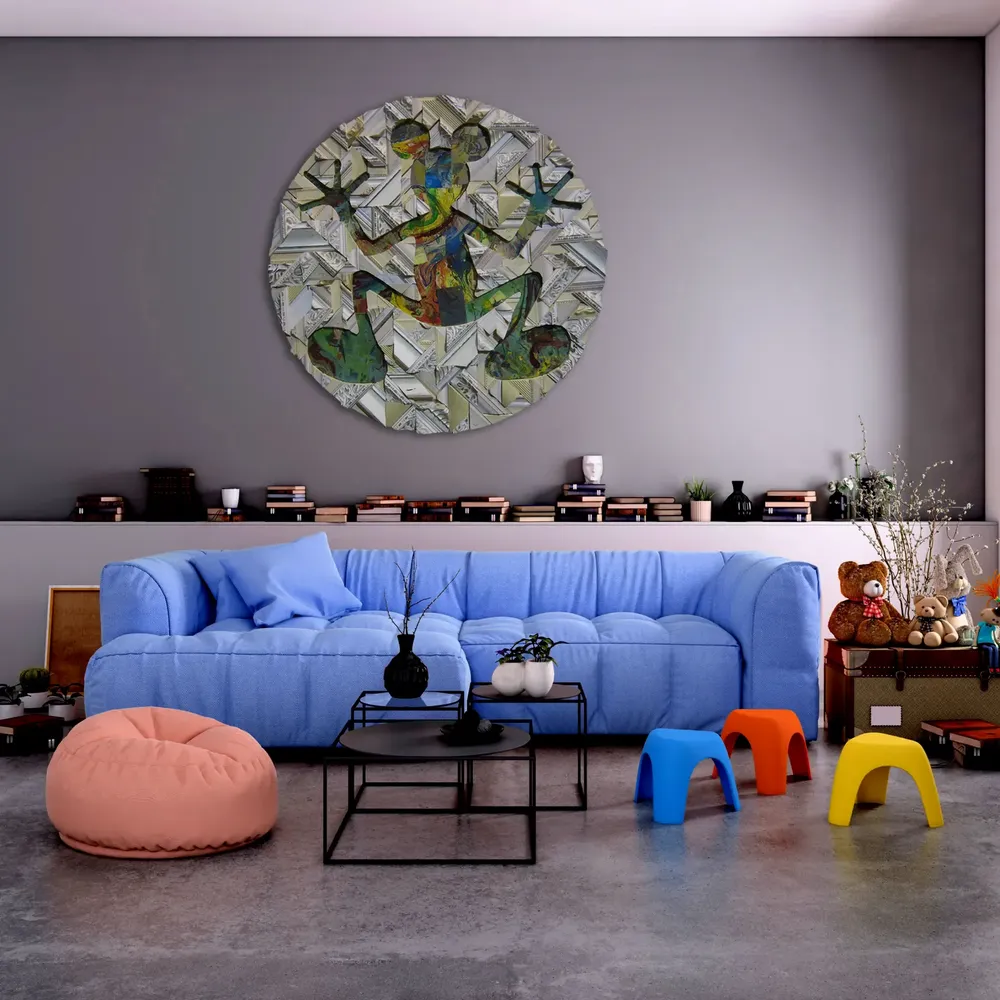 Artwork titled "Mickey" made with synthetic enamelled paint, laminate, frames in the year 2017 by Juan Diego Miguel