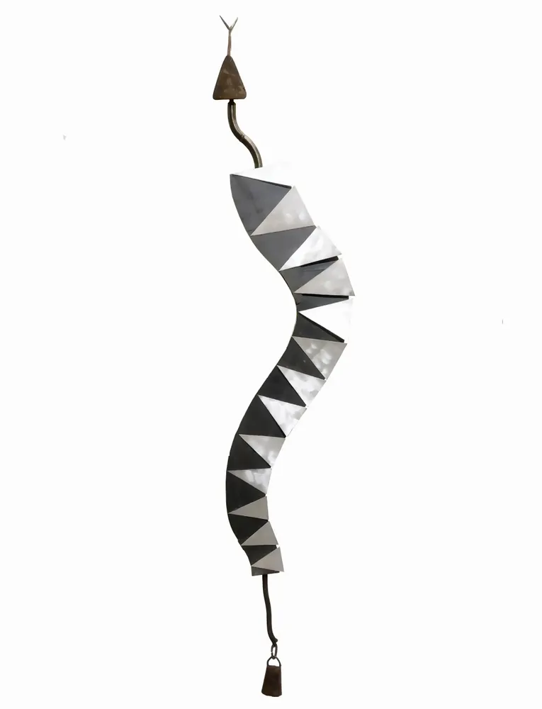 Artwork titled "Cambio de piel de la cascabel" made with iron, aluminum, slate stone in the year 2019 by Juan Diego Miguel