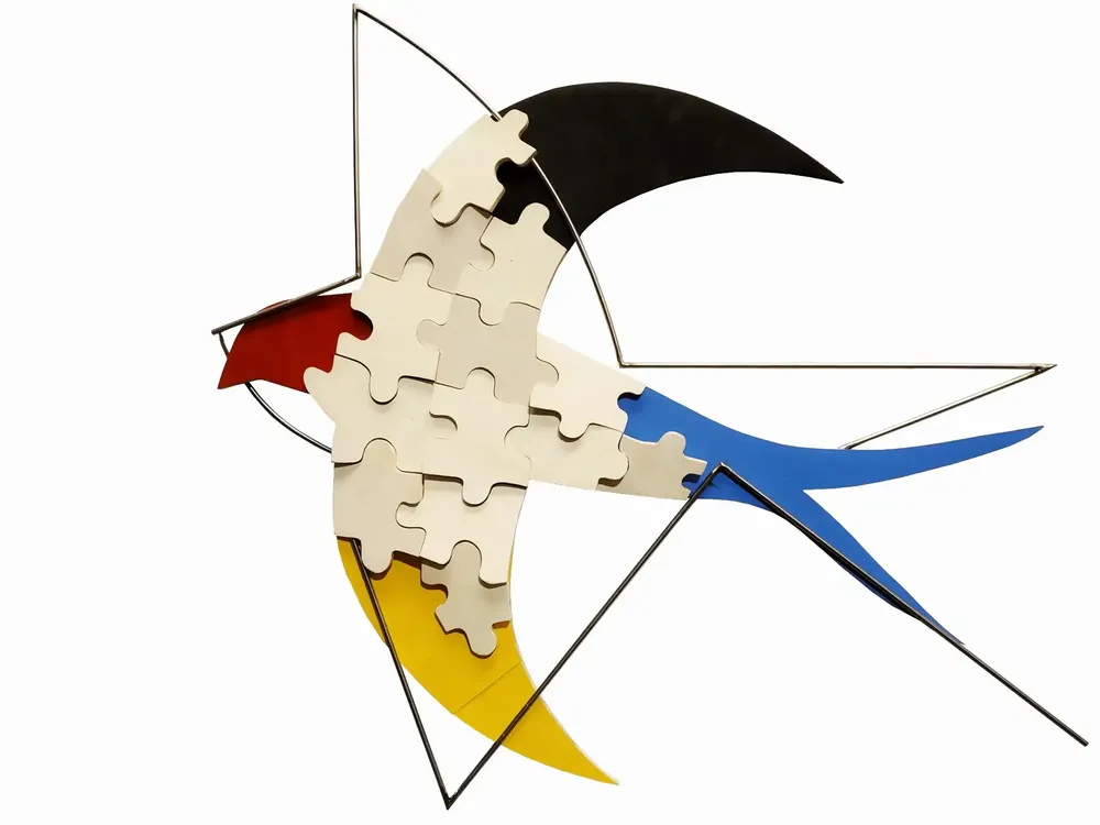 Artwork titled "Pajaro" made with plywood, laminate, stainless steel in the year 2020 by Juan Diego Miguel