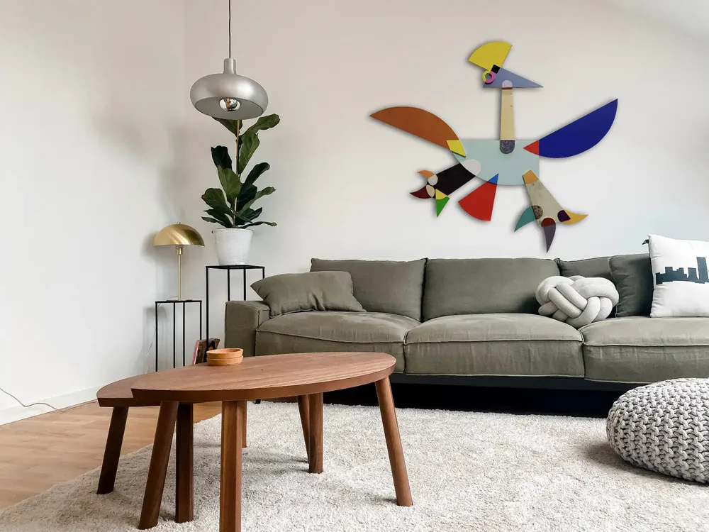 Artwork titled "Pajaro" made with laminate, plywood in the year 2021 by Juan Diego Miguel