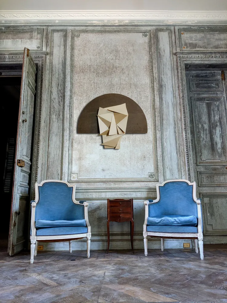 Artwork titled "Cabeza" made with plywood, cement in the year 2021 by Juan Diego Miguel