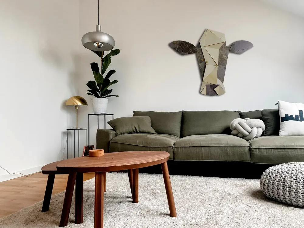 Artwork titled "Vaca" made with plywood, slate stone in the year 2021 by Juan Diego Miguel