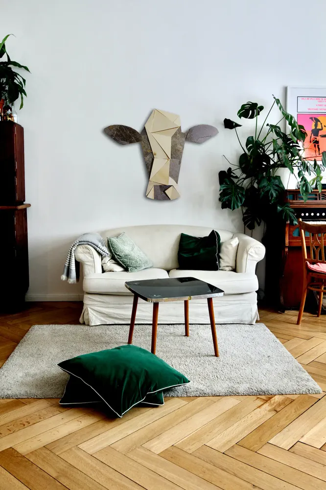 Artwork titled "Vaca" made with plywood, slate stone in the year 2021 by Juan Diego Miguel