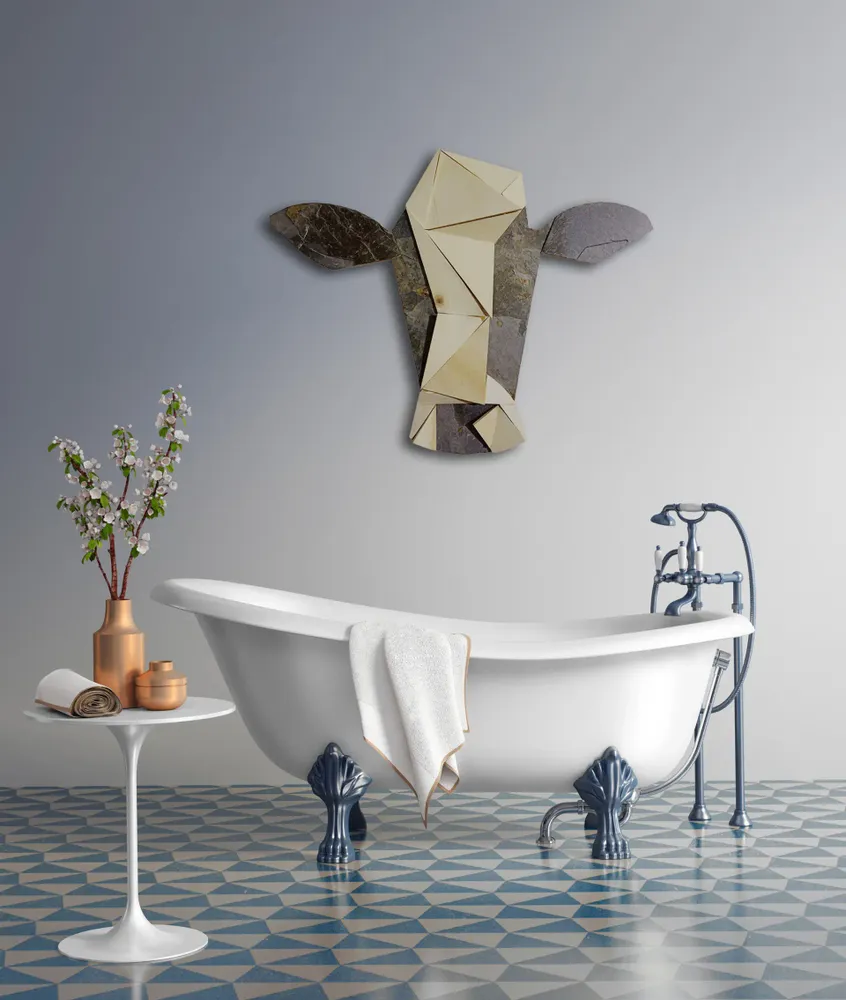 Artwork titled "Vaca" made with plywood, slate stone in the year 2021 by Juan Diego Miguel