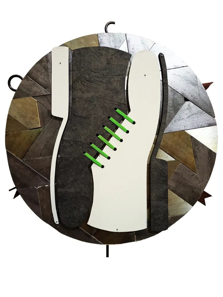 Artwork titled "Camino" made with bakelite, frames, iron, cord in the year 2021 by Juan Diego Miguel