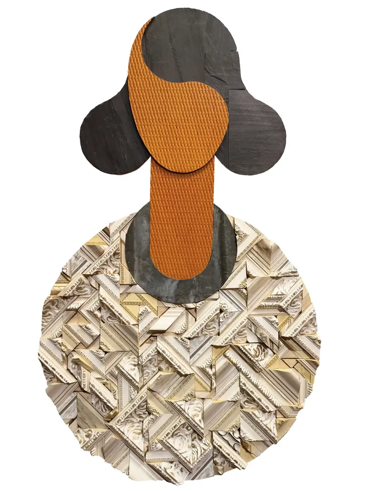 Artwork titled "Jersey blanco" made with high density plank, slate stone, zinc, frames in the year 2021 by Juan Diego Miguel
