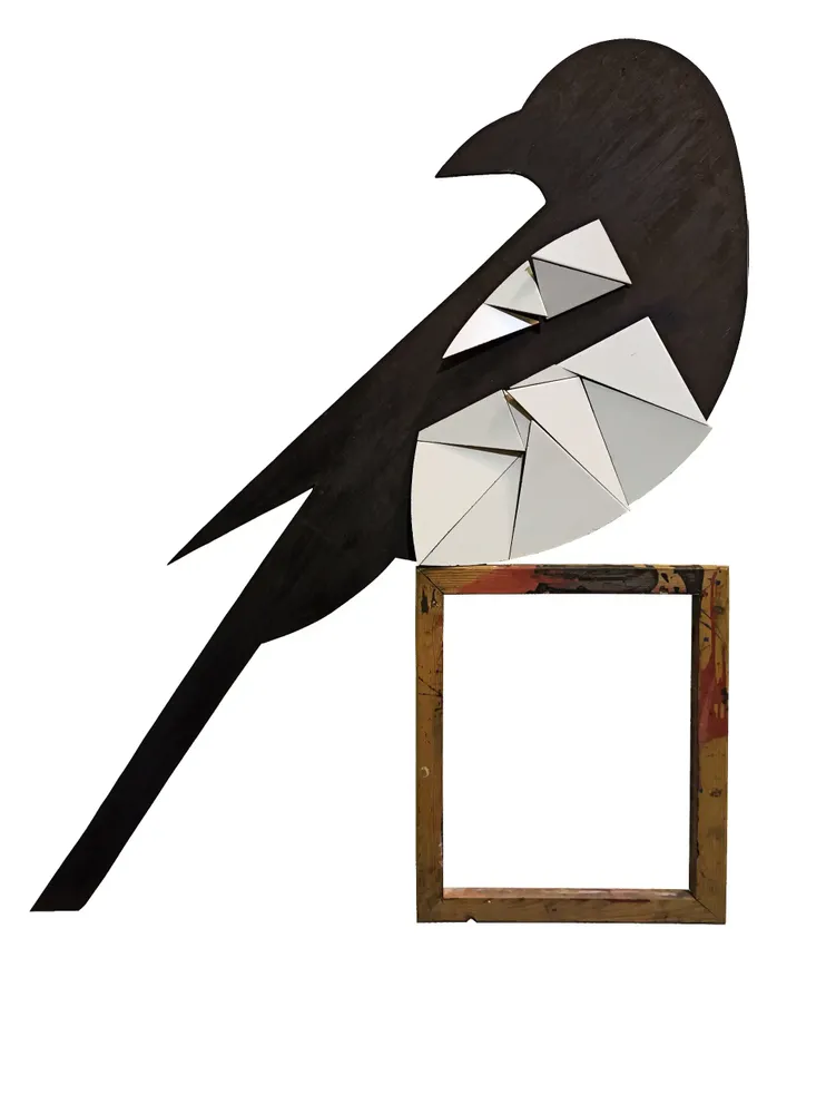 Artwork titled "Hurraca" made with synthetic enamelled paint, plywood, ceramic, wood in the year 2021 by Juan Diego Miguel
