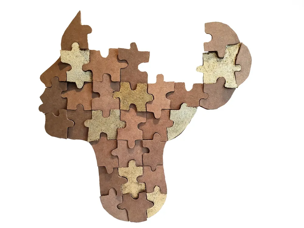 Artwork titled "Maqueta-perfil-puzle" made with synthetic enamelled paint, mdf in the year 2021 by Juan Diego Miguel
