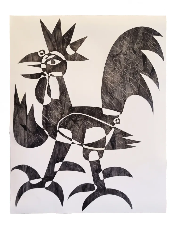 Artwork titled "Gallo" made with graphite, paper in the year 2021 by Juan Diego Miguel