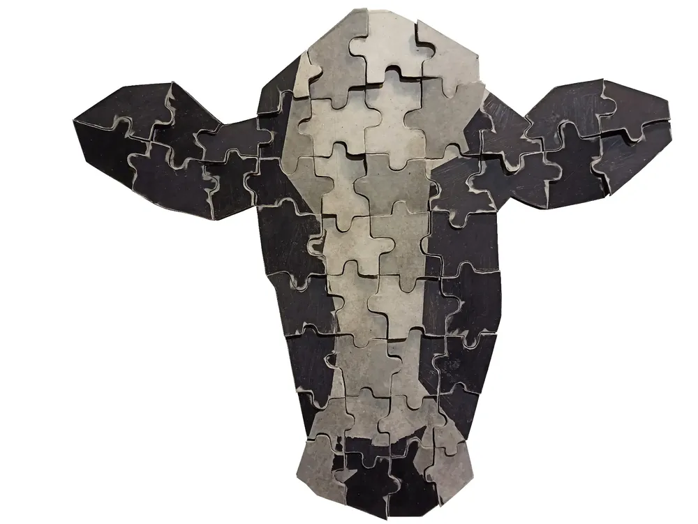 Artwork titled "Cabeza de vaca" made with synthetic enamelled paint, cardboard in the year 2022 by Juan Diego Miguel