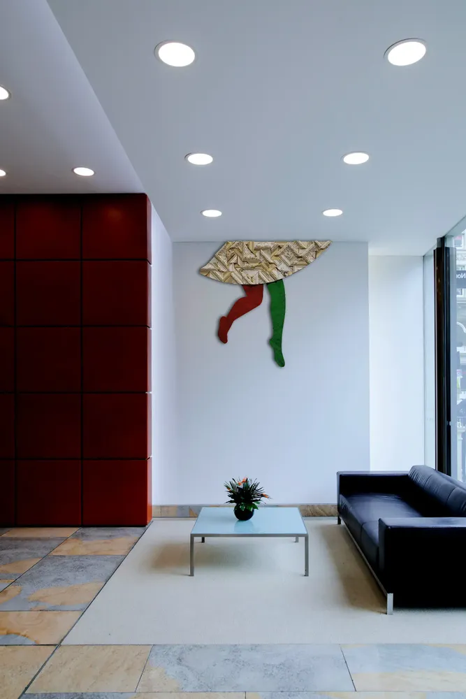 Artwork titled "El vuelo de tu falda" made with synthetic enamelled paint, laminate, frames in the year 2022 by Juan Diego Miguel