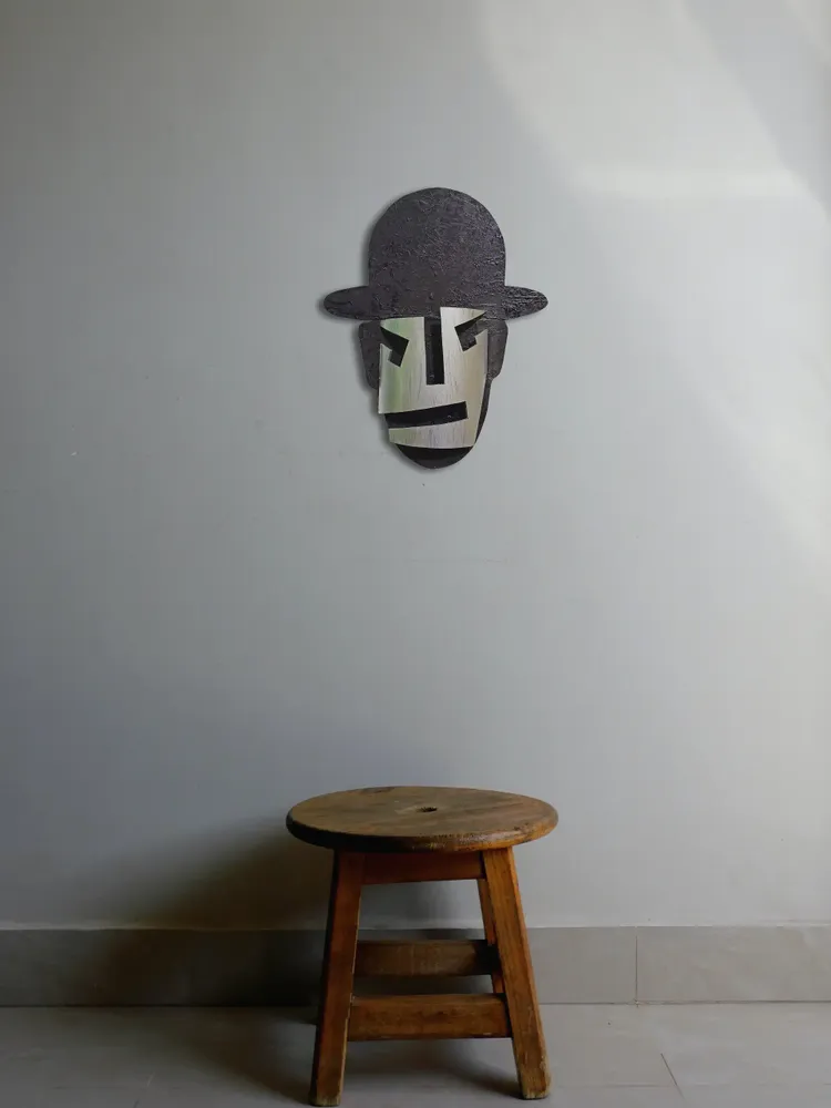 Artwork titled "Careta-bombin" made with synthetic enamelled paint, plywood, plastic in the year 2022 by Juan Diego Miguel