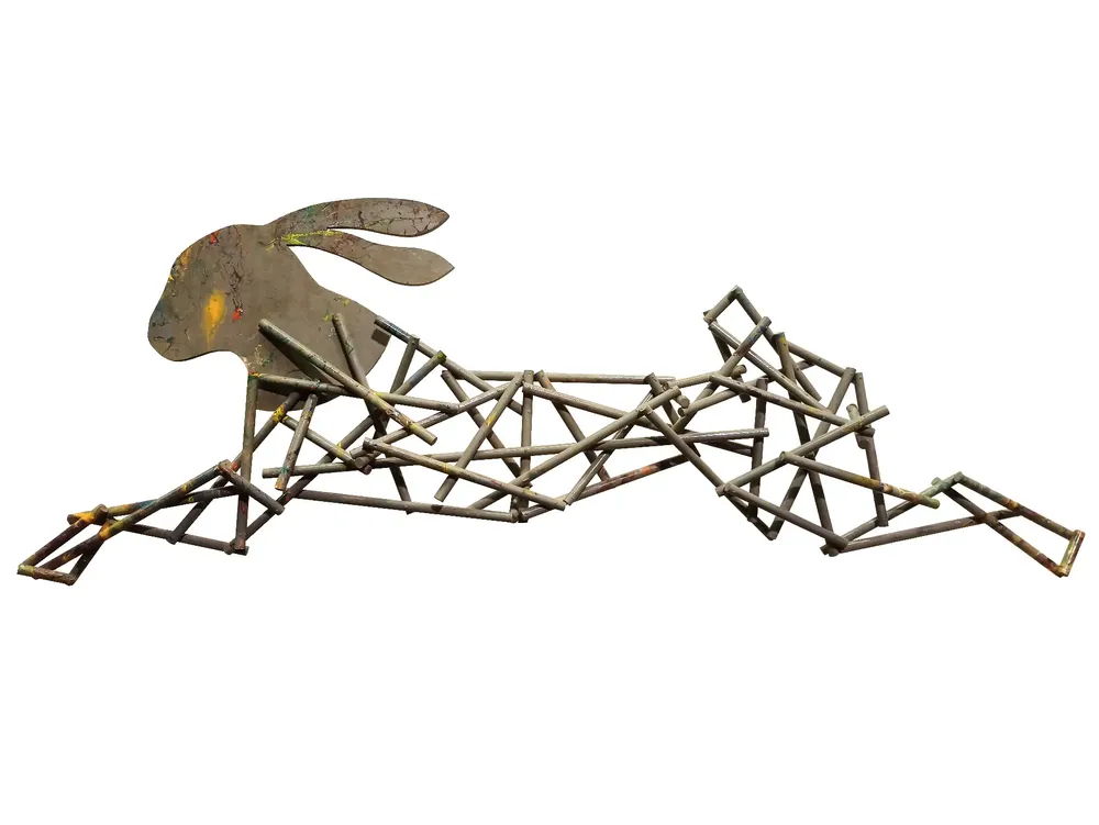 Artwork titled "Conejo" made with synthetic enamelled paint, wooden floor, mdf in the year 2012 by Juan Diego Miguel