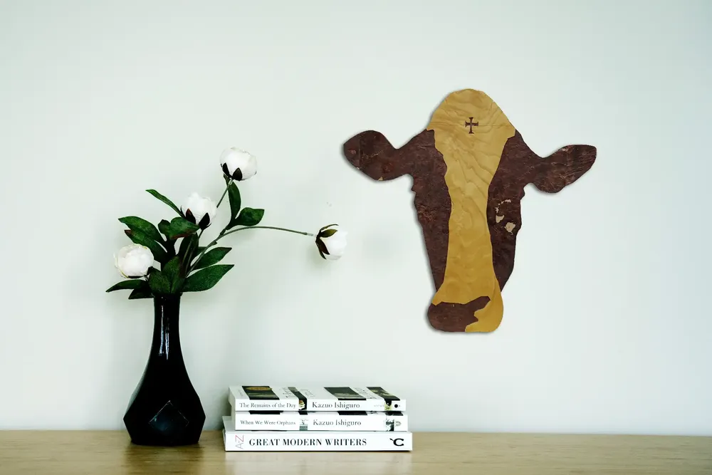 Artwork titled "Cabeza de vaca" made with wooden floor in the year 2020 by Juan Diego Miguel