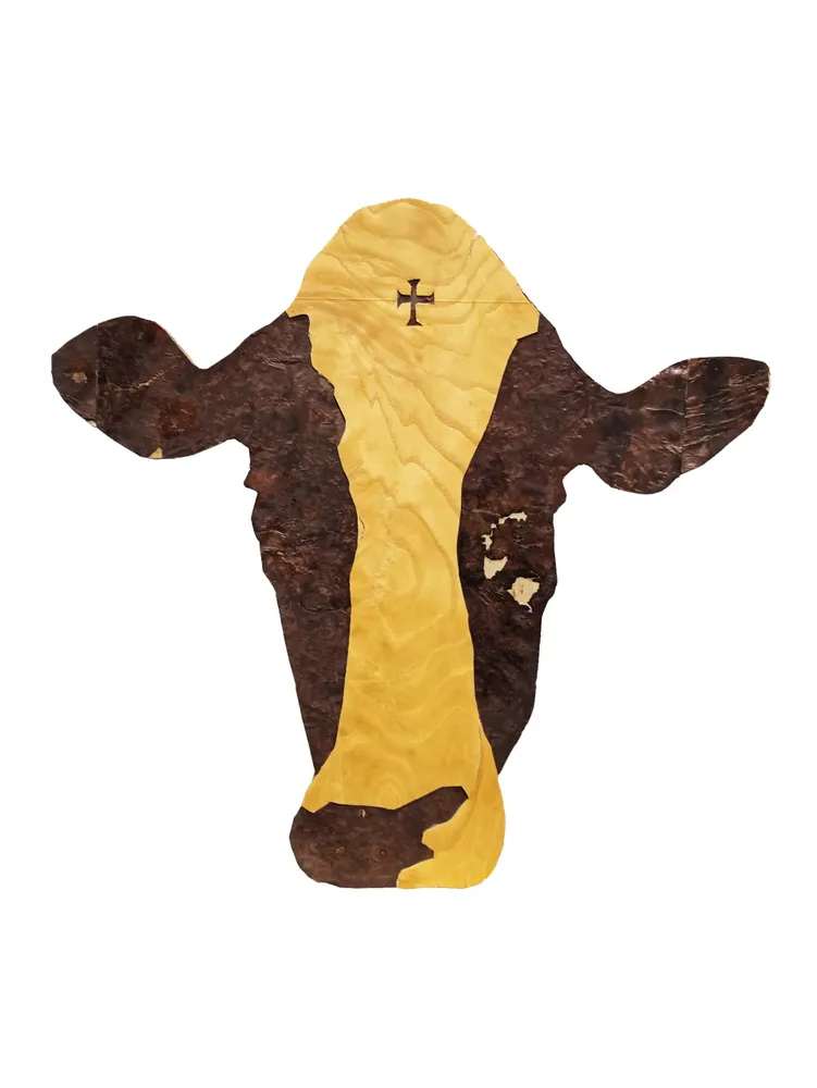 Artwork titled "Cabeza de vaca" made with wooden floor in the year 2020 by Juan Diego Miguel