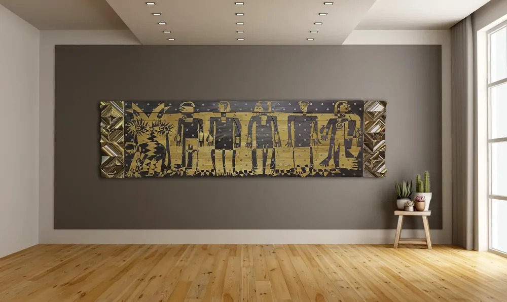 Artwork titled "Guardian" made with synthetic enamelled paint, wood, iron, frames in the year 2022 by Juan Diego Miguel