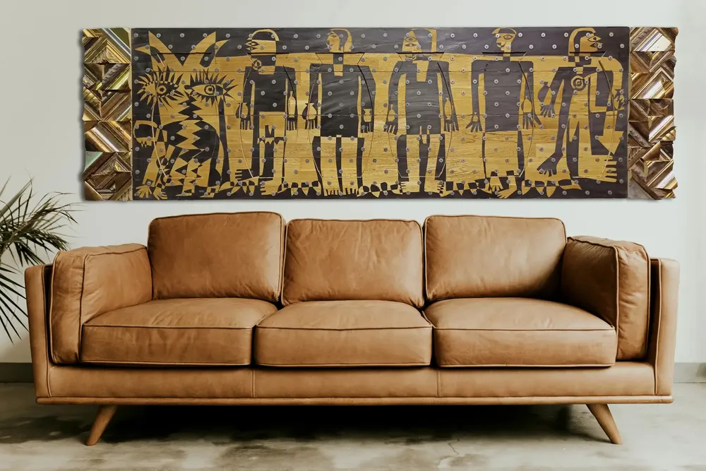 Artwork titled "Guardian" made with synthetic enamelled paint, wood, iron, frames in the year 2022 by Juan Diego Miguel