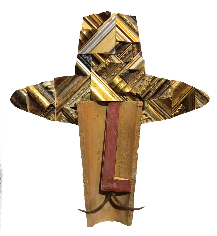 Artwork titled "Bigotes" made with frames, iron, wood, ceramic in the year 2022 by Juan Diego Miguel