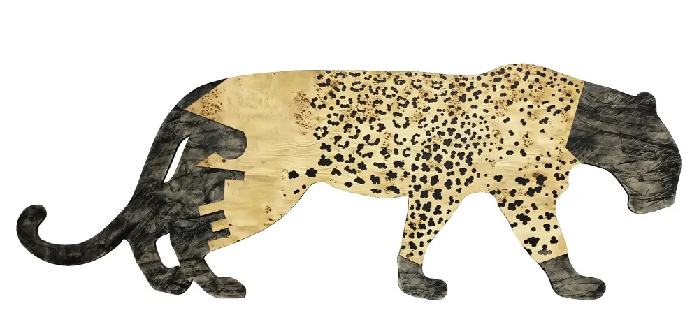 Artwork titled "Gato con arte" made with wooden floor, graphite, paper, mdf in the year 2022 by Juan Diego Miguel