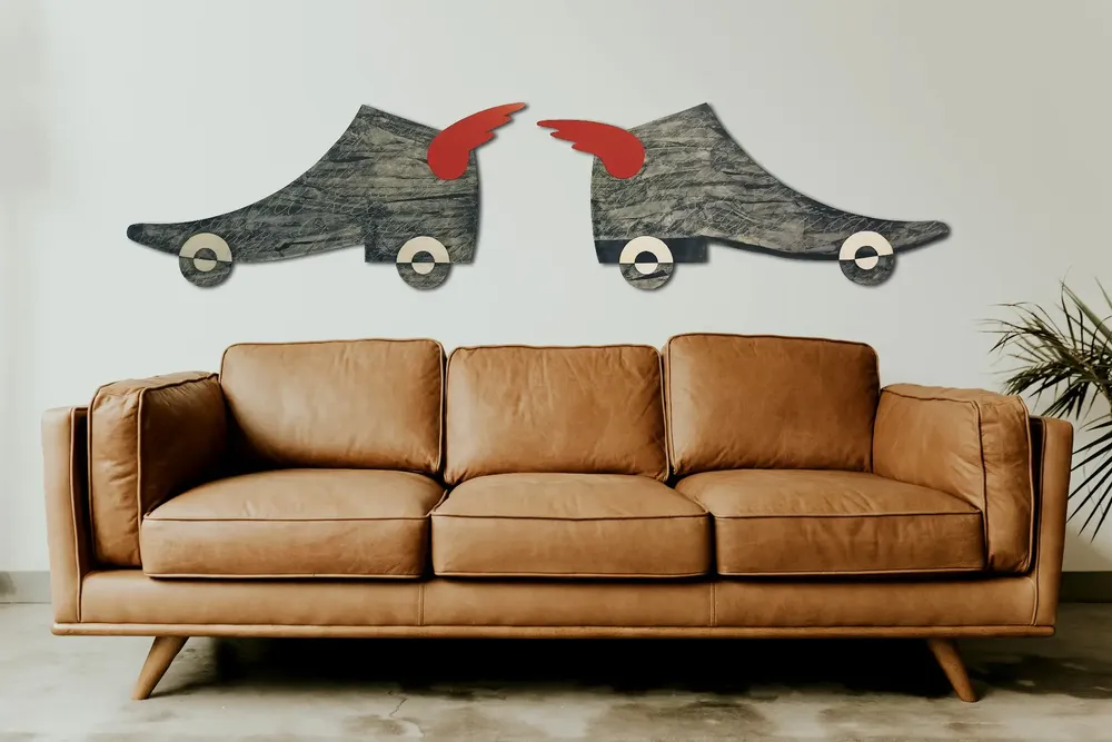 Artwork titled "Para unas prisas (diptico)" made with laminate, graphite, paper in the year 2022 by Juan Diego Miguel