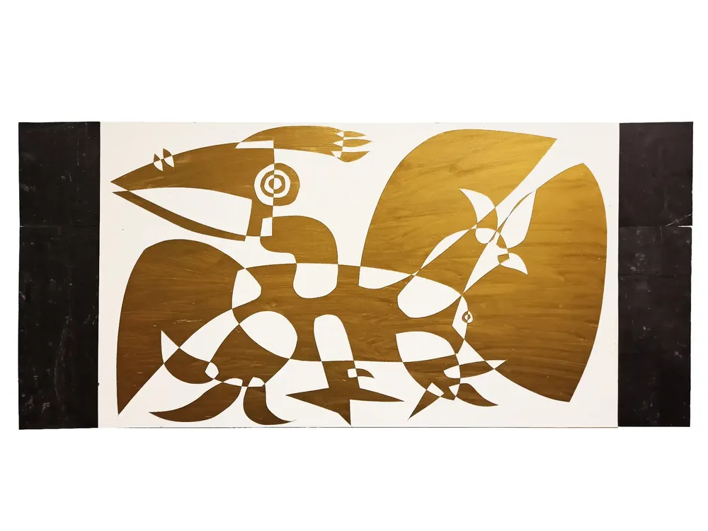 Artwork titled "Pajaro" made with synthetic enamelled paint, mdf, slate stone in the year 2022 by Juan Diego Miguel