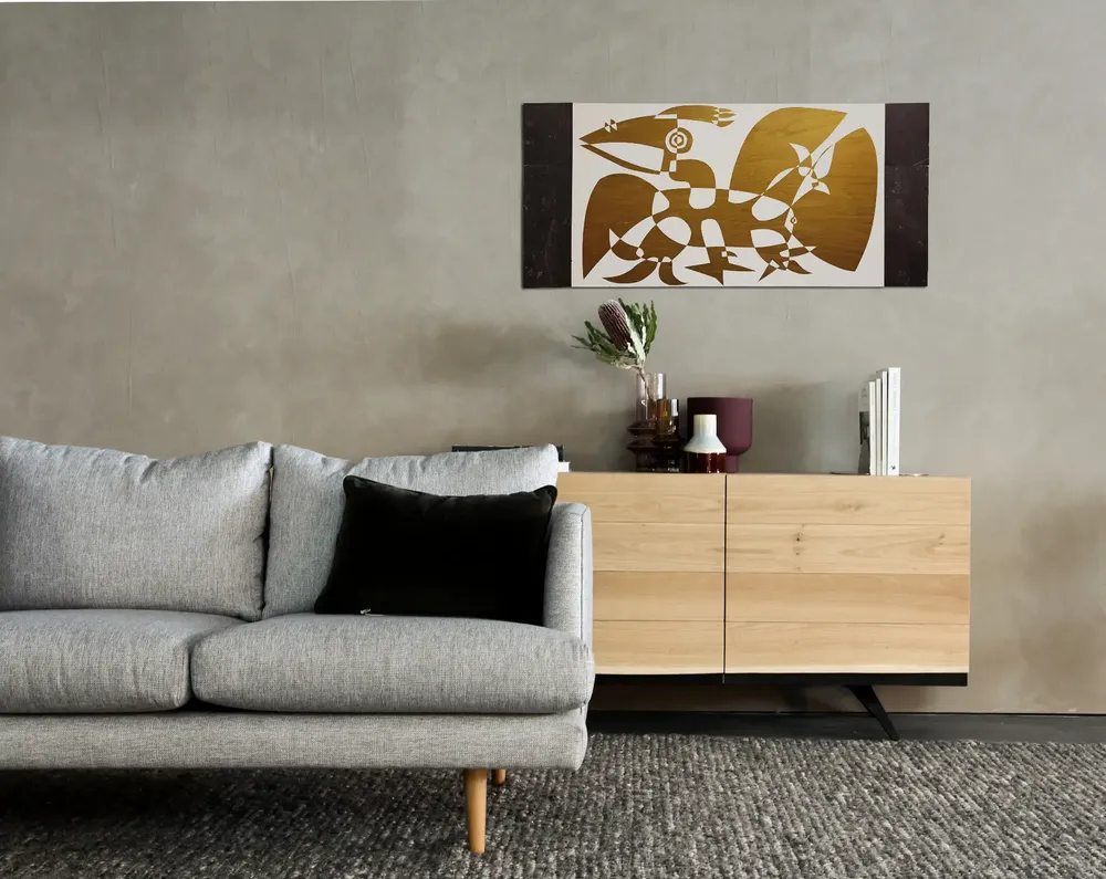 Artwork titled "Pajaro" made with synthetic enamelled paint, mdf, slate stone in the year 2022 by Juan Diego Miguel