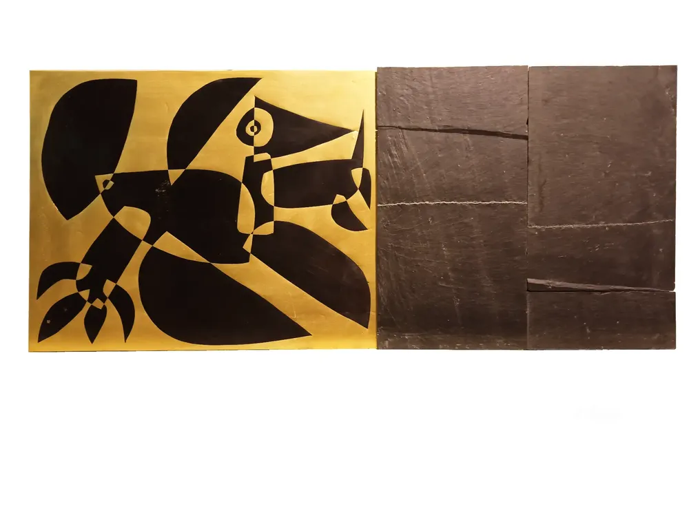 Artwork titled "Pajaro" made with brass, slate stone in the year 2022 by Juan Diego Miguel