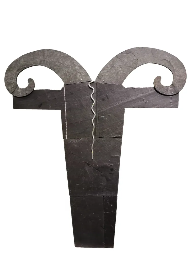 Artwork titled "Carnero" made with aluminum, bakelite, slate stone in the year 2022 by Juan Diego Miguel