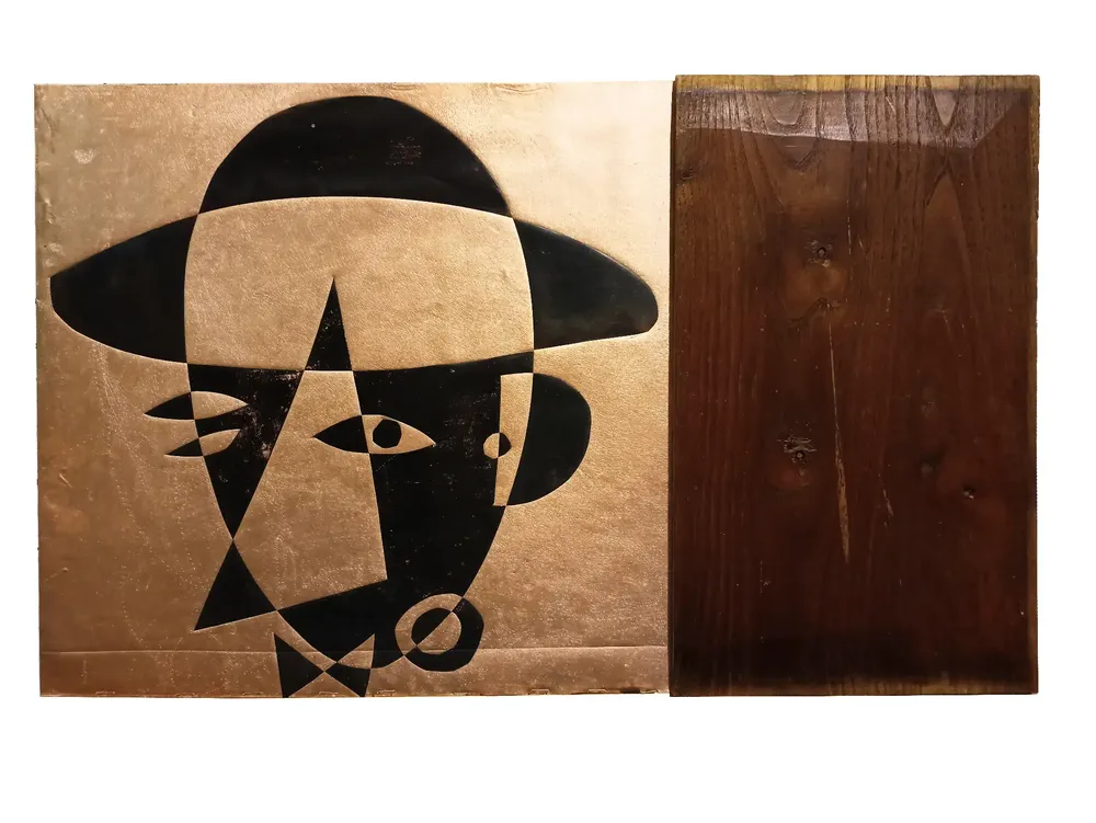 Artwork titled "Cabeza" made with copper, wood in the year 2022 by Juan Diego Miguel