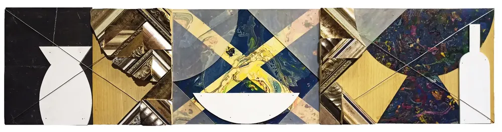 Artwork titled "Vasijas" made with plastic, methacrylate, plywood, slate stone, frames, synthetic enamelled paint, laminate, aluminum in the year 2022 by Juan Diego Miguel