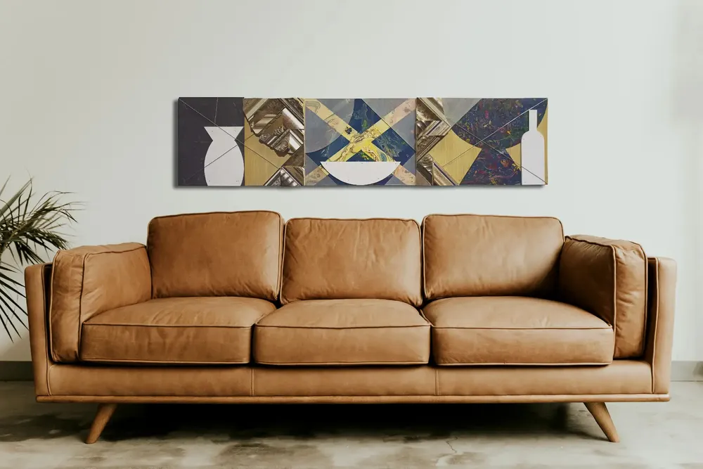 Artwork titled "Vasijas" made with plastic, methacrylate, plywood, slate stone, frames, synthetic enamelled paint, laminate, aluminum in the year 2022 by Juan Diego Miguel