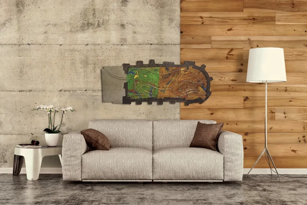 Artwork titled "La caseta del perro" made with synthetic enamelled paint, laminate, plywood, slate stone, aluminum in the year 2022 by Juan Diego Miguel