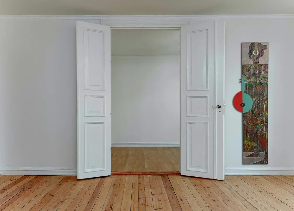 Artwork titled "Melomania" made with synthetic enamelled paint, laminate, methacrylate, aluminum, abrasive, vinyl, bakelite in the year 2022 by Juan Diego Miguel